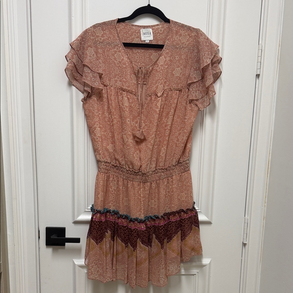 Misa Los Angeles Dusty Pink Floral Ruffle Mini Dress